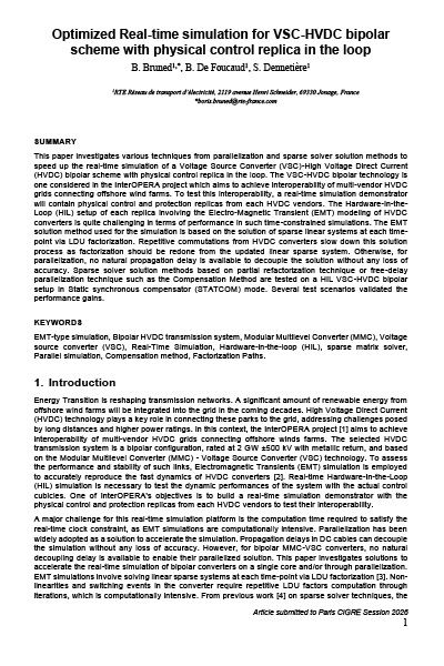 Optimized Real-time simulation for VSC-HVDC bipolar scheme with physical control replica in the loop